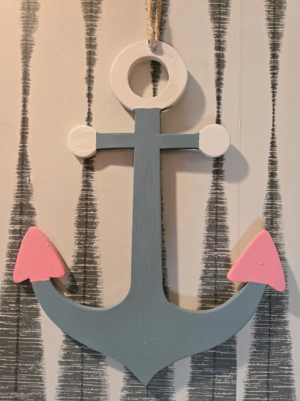 Coastal Wooden Anchor Hanging Decor - Blue, White & Pink